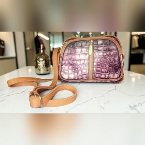 Valentina Croc-Embossed Purple & Tan Crossbody Bag